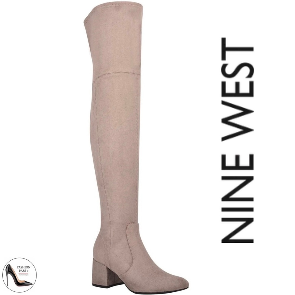 Nine West Women’s Felipe Over the Knee High Tall Grey Beige Micro Suede Boot 7.5